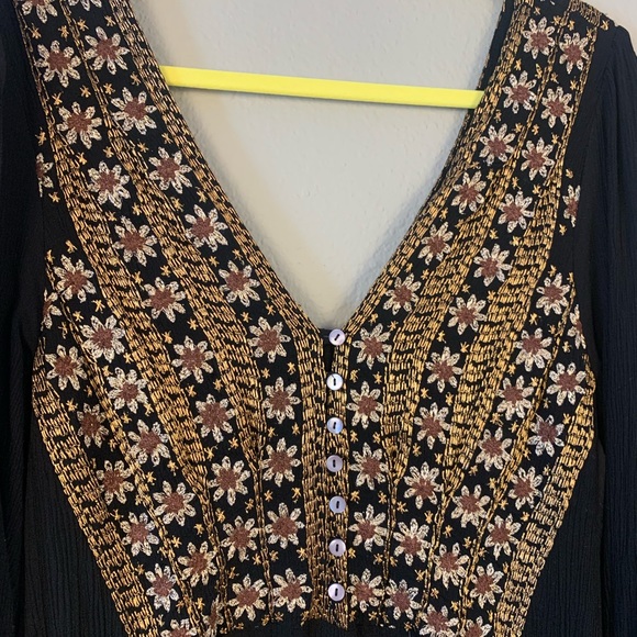 Free People Hearts Desire Black Rose Gold Embroidered Maxi Dress - Picture 5 of 9